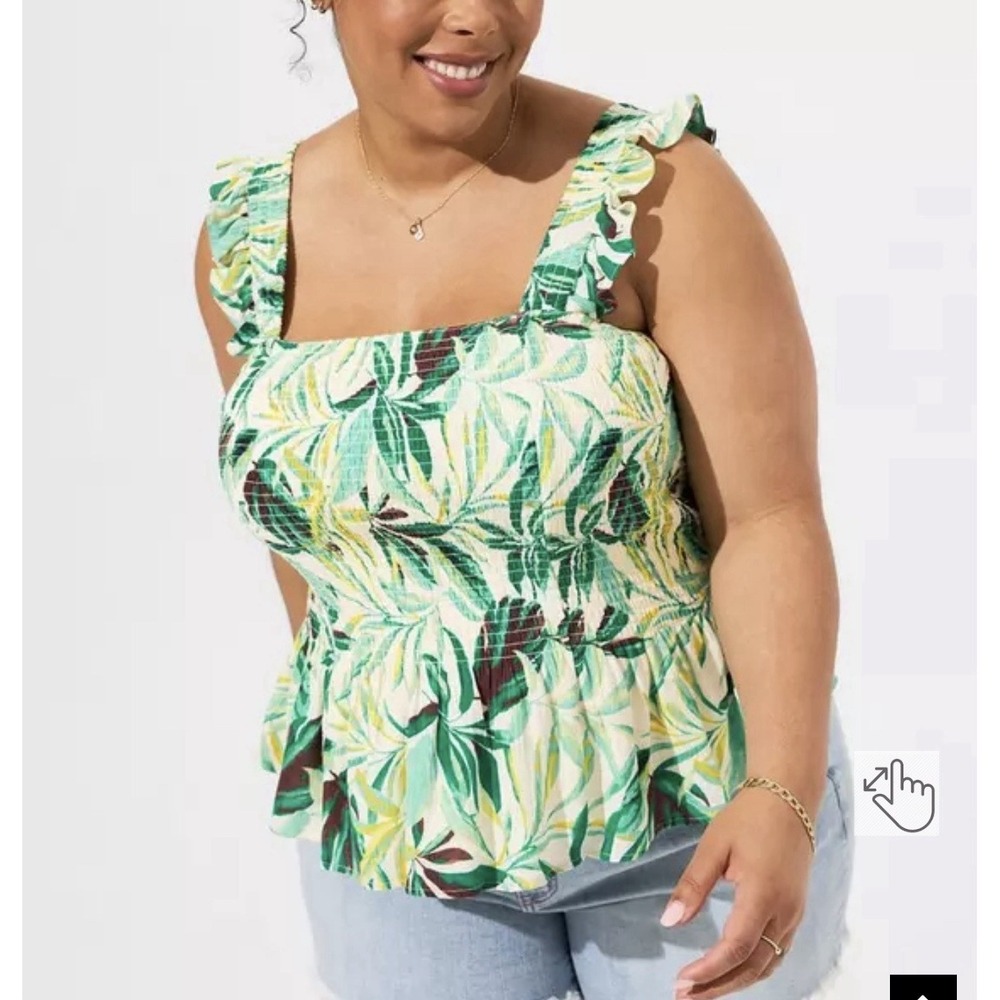 Torrid‎ Tank Top Ruffled Stretch Green Yellow Cream Crinkle #E80006 Size 3 NEW!